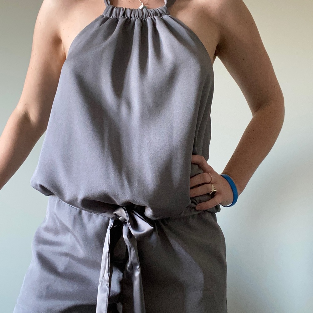 Elegant Grey Halter Playsuit (Shorts Jumpsuit)